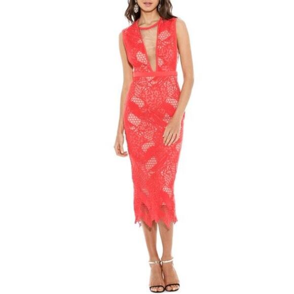 Manning Cartell Lace Midi Dress Gallery Views Size L Red Nude - Picture 5 of 5
